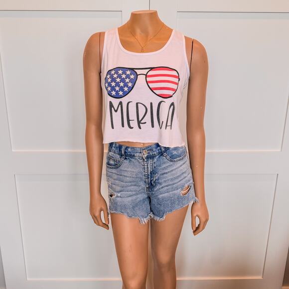 4th of July "Merica" Crop Top Tank, Red White and Blue, Women's Size Small - Picture 3 of 8